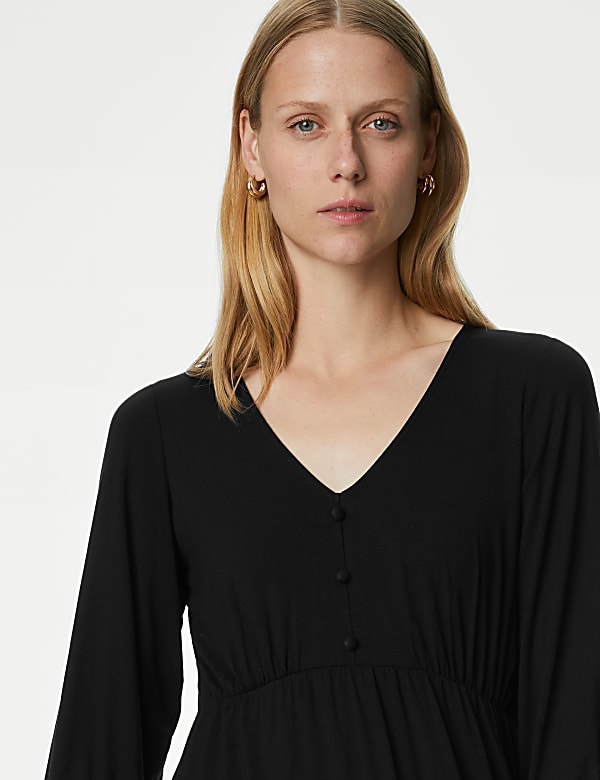 Jersey V-Neck Mini Smock Dress