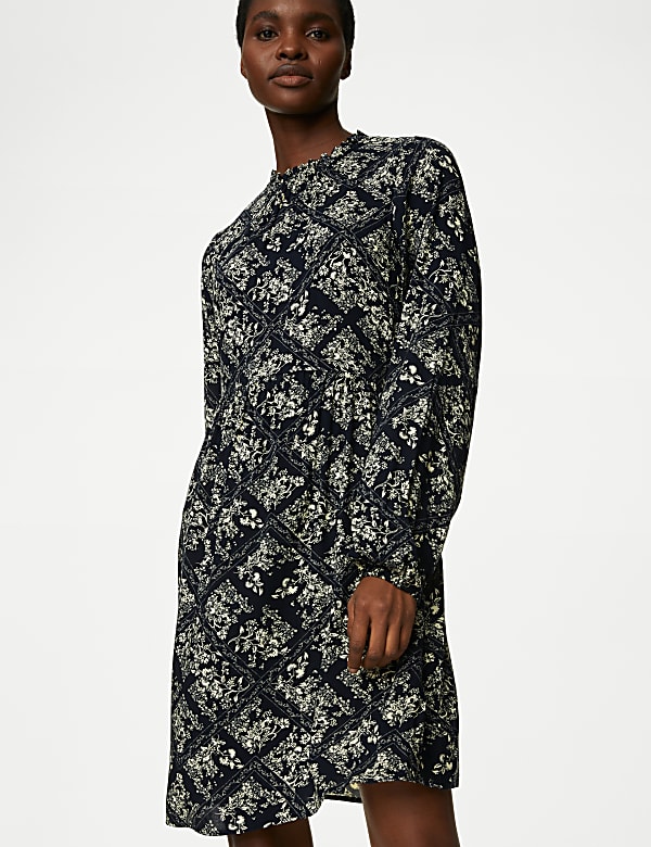 Printed Funnel Neck Mini Skater Dress