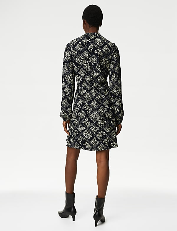 Printed Funnel Neck Mini Skater Dress