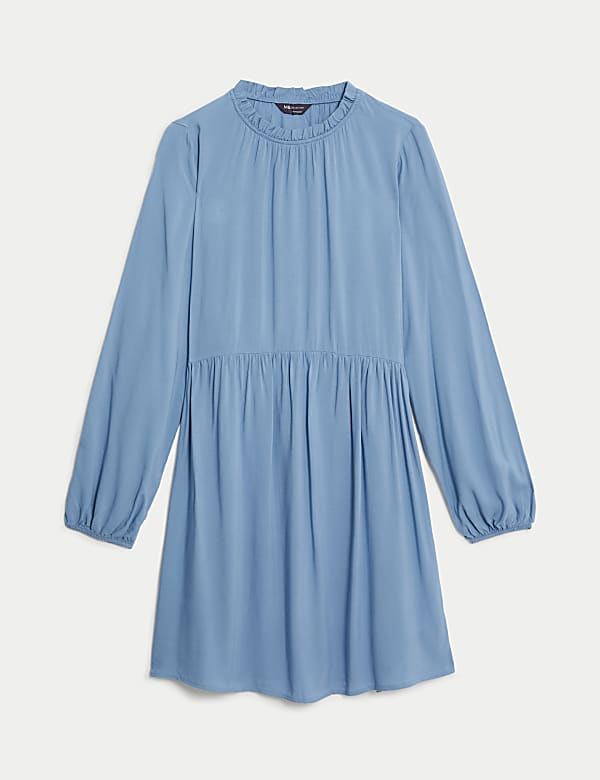 Funnel Neck Frill Detail Mini Skater Dress