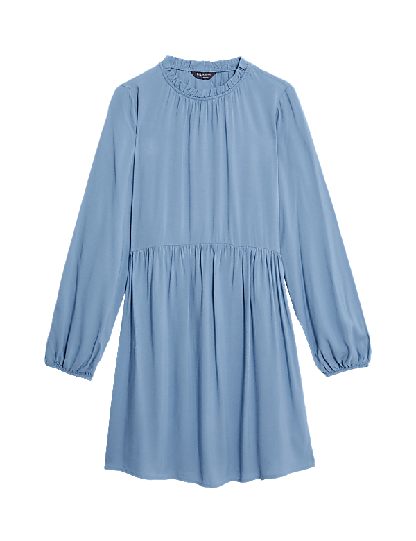 Funnel Neck Frill Detail Mini Skater Dress