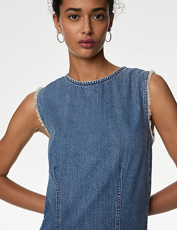 Denim Round Neck Mini Shift Dress