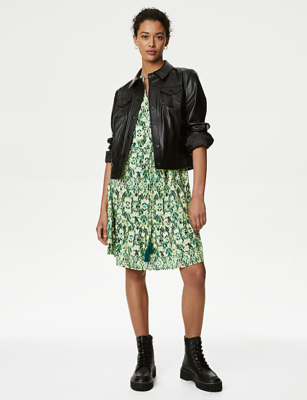 Cotton Rich Printed Mini Waisted Dress - CY