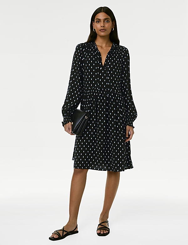 Printed Tie Neck Mini Relaxed Dress