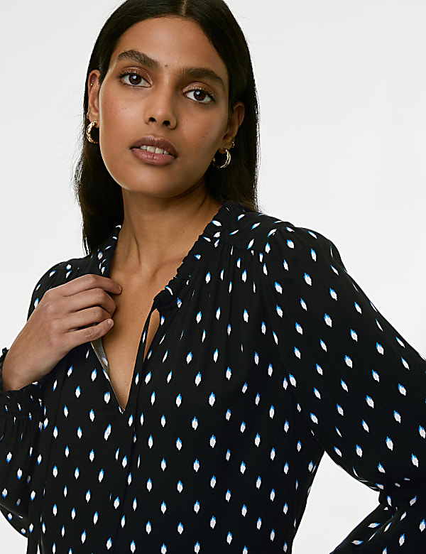 Printed Tie Neck Mini Relaxed Dress