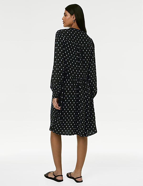 Printed Tie Neck Mini Relaxed Dress