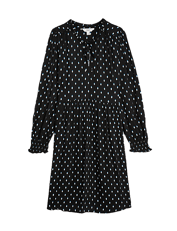 Printed Tie Neck Mini Relaxed Dress