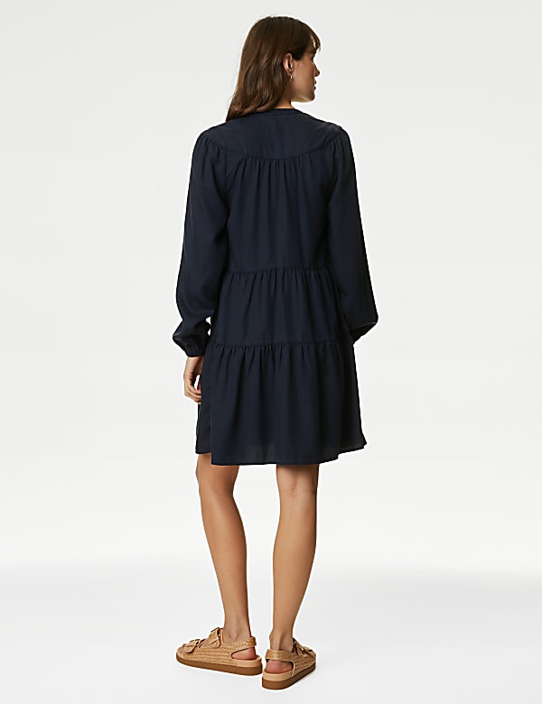Pure Lyocell™ Tie Neck Mini Tiered Dress - JE