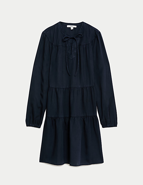 Pure Lyocell™ Tie Neck Mini Tiered Dress - JE