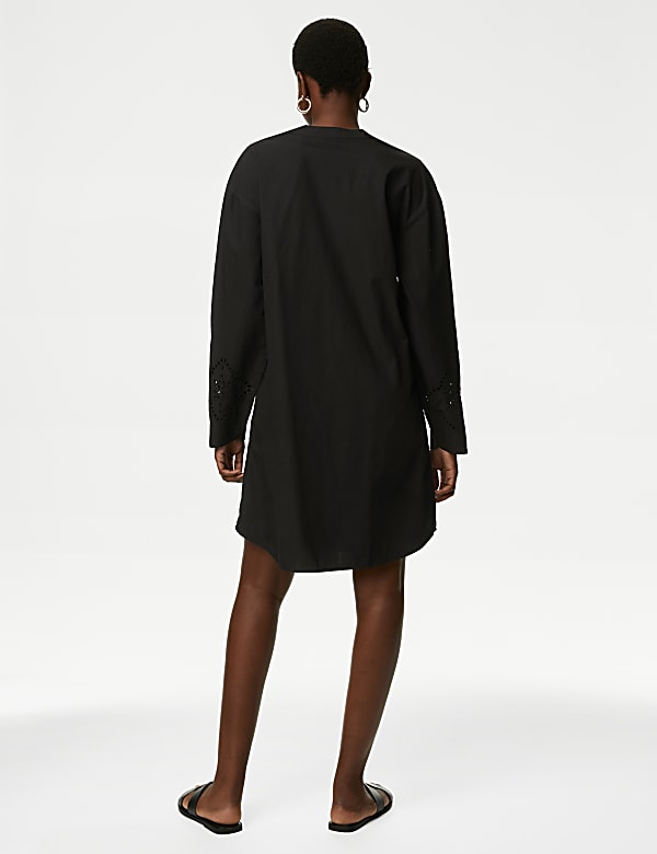 Pure Cotton V-Neck Mini Relaxed Shift Dress
