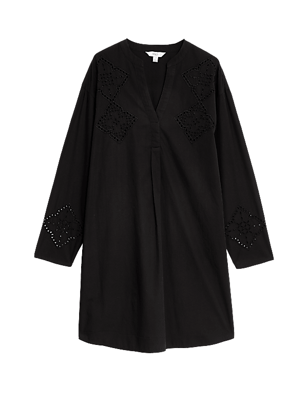 Pure Cotton V-Neck Mini Relaxed Shift Dress