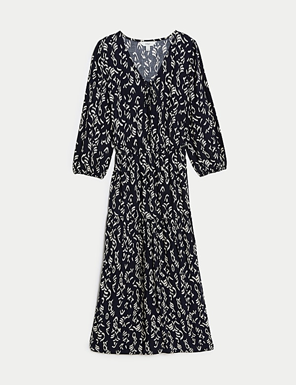 Printed Tie Neck Midi Tiered Dress - US