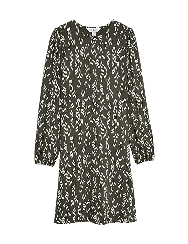 Jersey Printed Round Neck Mini Skater Dress