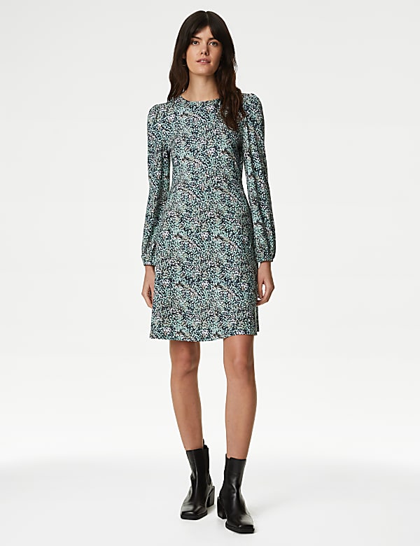 Jersey Printed Round Neck Mini Skater Dress