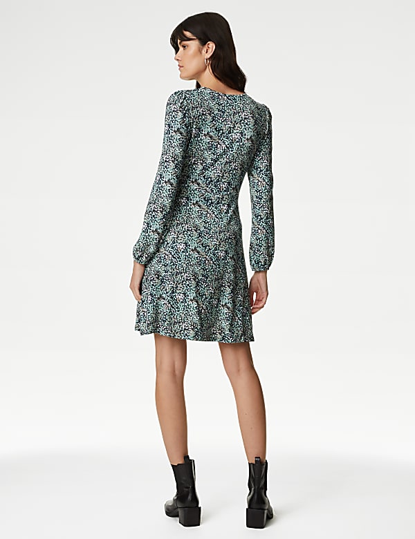 Jersey Printed Round Neck Mini Skater Dress