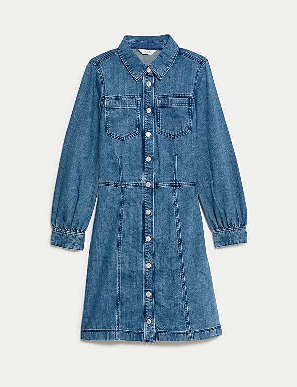 Denim mini-overhemdjurk met kraag - BE