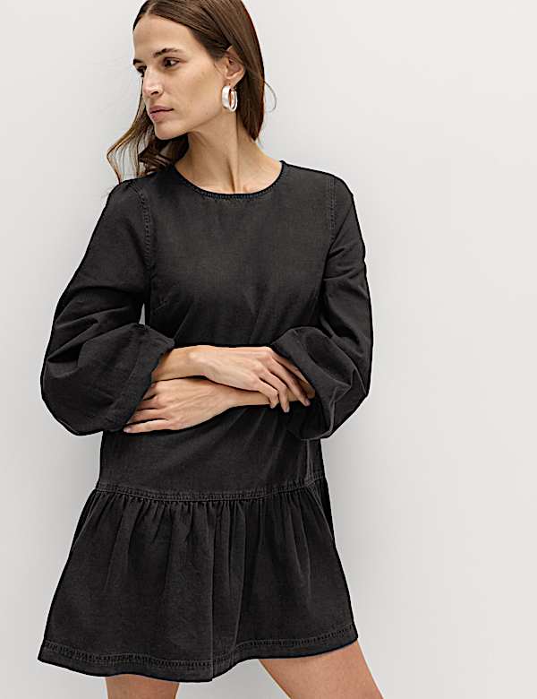 שמלת סמוק ג'ינס באורך מיני מכותנה טהורה - IL