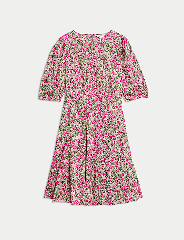 Getailleerde mini-jurk van puur katoen met print - BE