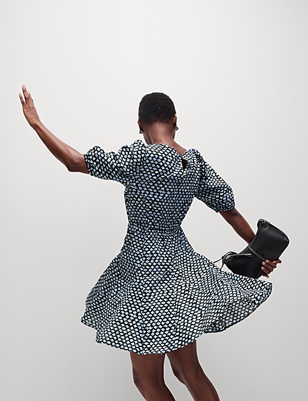 Pure Cotton Printed Mini Waisted Dress