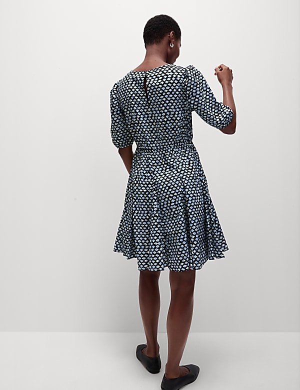Pure Cotton Printed Mini Waisted Dress