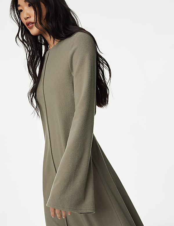 Fluted Sleeve Midi Column Dress