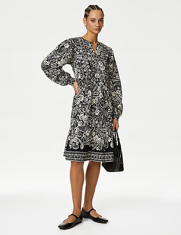 Cotton Rich Textured Yoke Mini Dress
