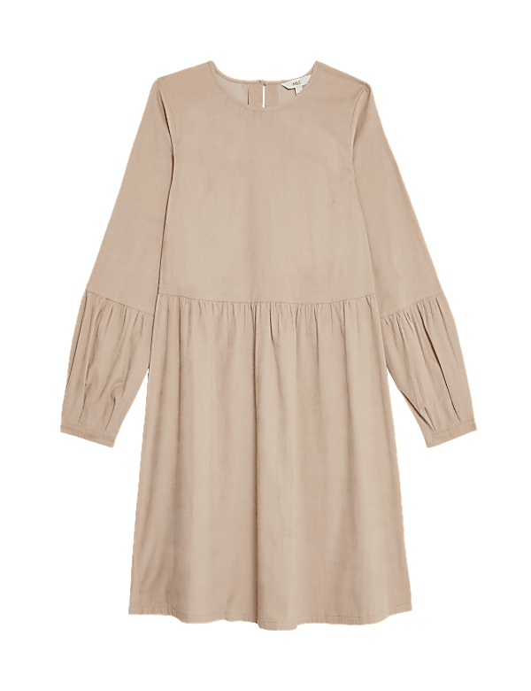 Cord Round Neck Mini Waisted Dress