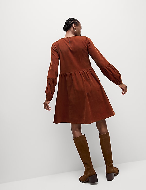 Cord Round Neck Mini Waisted Dress