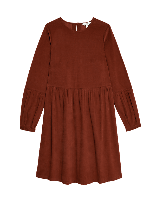 Cord Round Neck Mini Waisted Dress