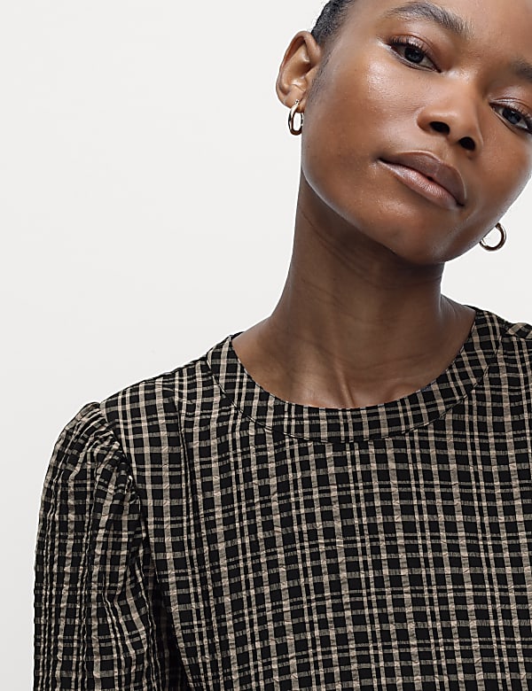 Checked Round Neck Midi Waisted Dress - MV