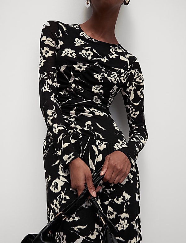 Mesh Jersey Printed Midi Skater Dress - MV