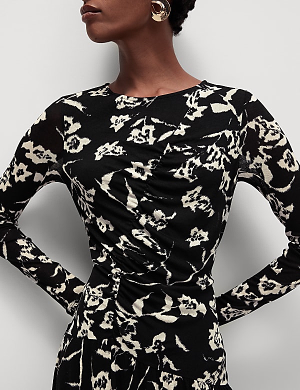 Mesh Jersey Printed Midi Skater Dress - MV