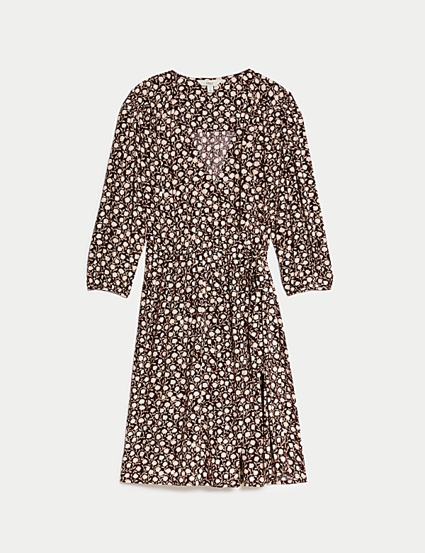 שמלת מעטפת באורך הברך עם צווארון וי והדפס - IL