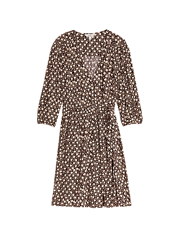 Printed V-Neck Knee Length Wrap Dress