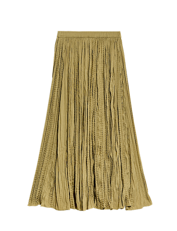Textured Pleated Midi Skirt