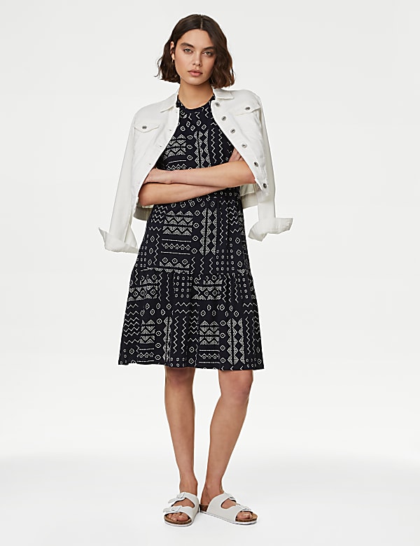 Pure Cotton Printed Knee Length Tiered Dress