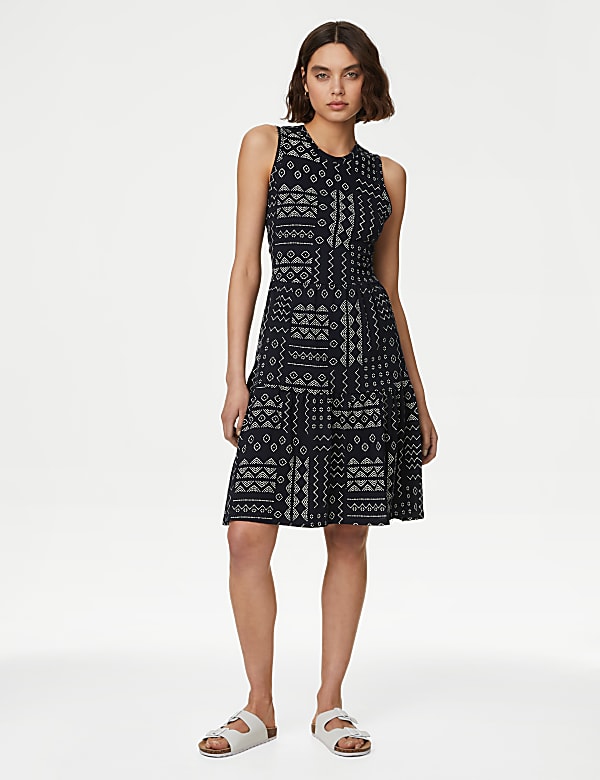 Pure Cotton Printed Knee Length Tiered Dress