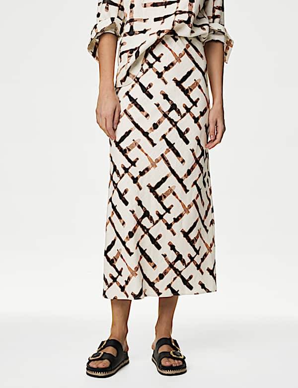 Linen Blend Printed Maxi Slip Skirt - CZ