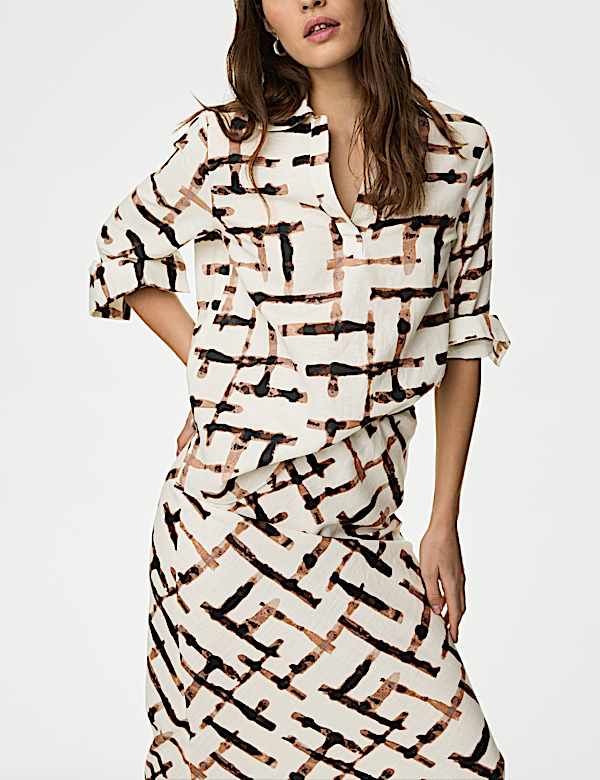 Linen Blend Printed Maxi Slip Skirt - CZ