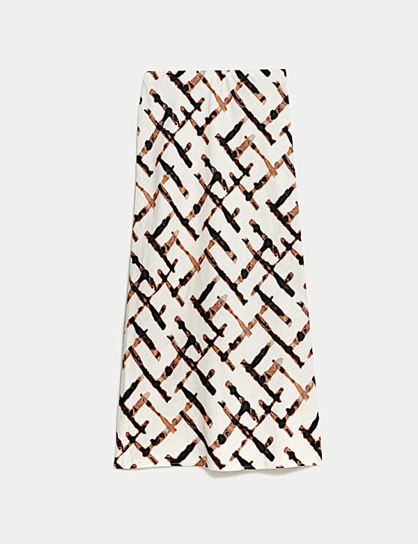 Linen Blend Printed Maxi Slip Skirt - CZ