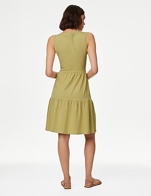 Pure Cotton Knee Length Tiered Dress