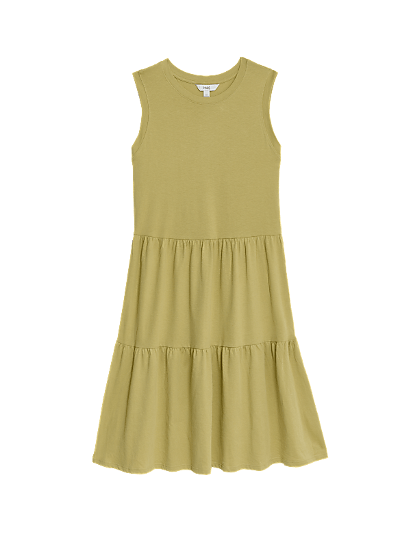 Pure Cotton Knee Length Tiered Dress