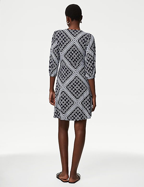 Printed Jersey Round Neck Mini Skater Dress