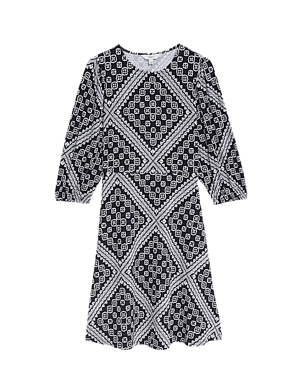 Printed Jersey Round Neck Mini Skater Dress