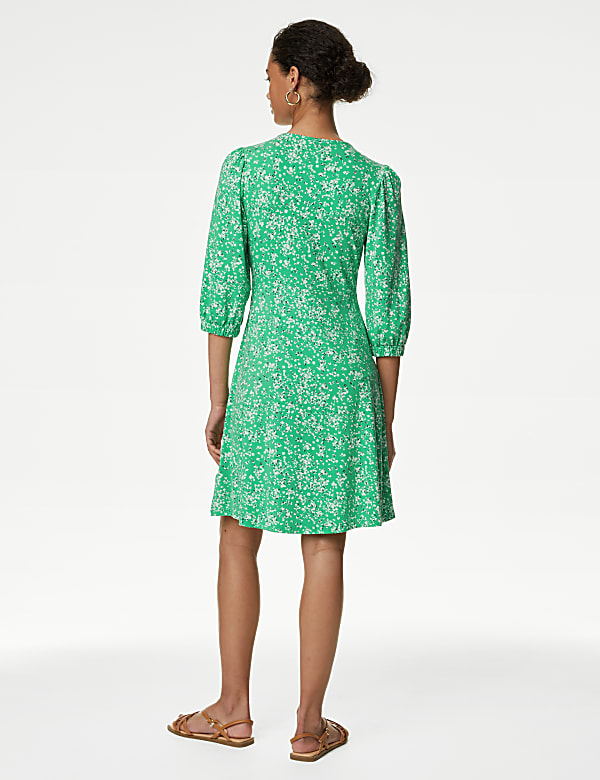 Printed Jersey Round Neck Mini Skater Dress
