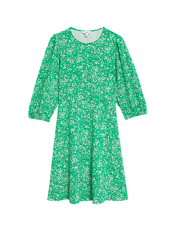 Printed Jersey Round Neck Mini Skater Dress