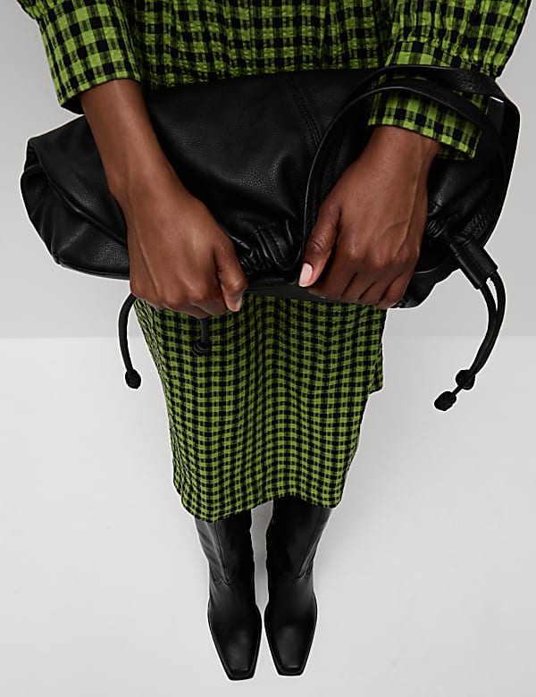 Pure Cotton Checked Midi Waisted Dress