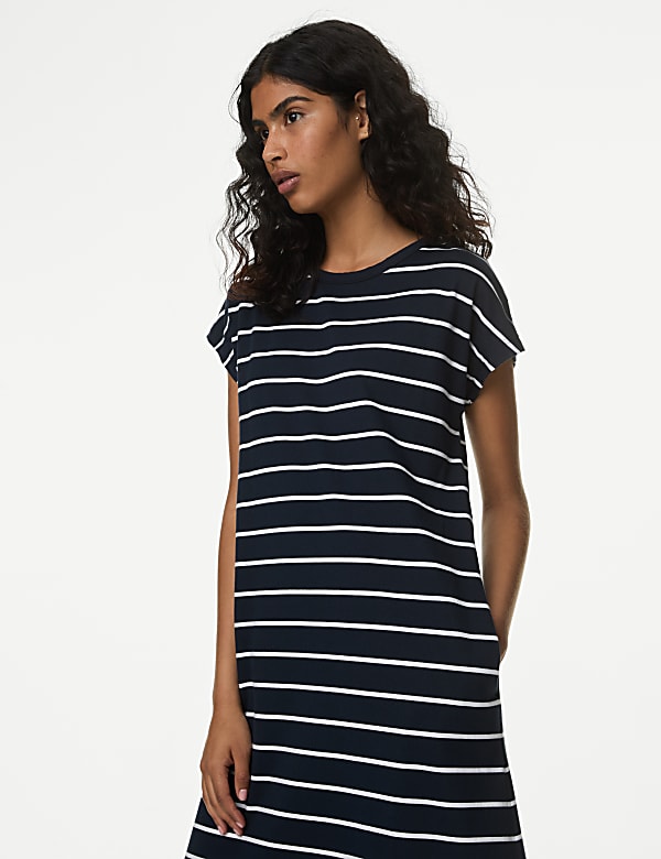 Pure Cotton Striped Midaxi T-Shirt Dress