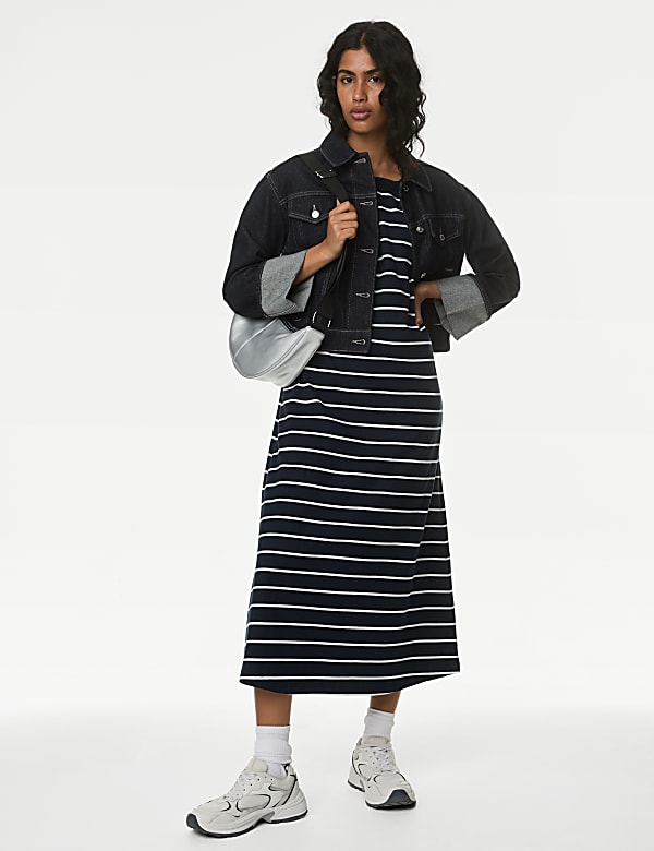 Pure Cotton Striped Midaxi T-Shirt Dress