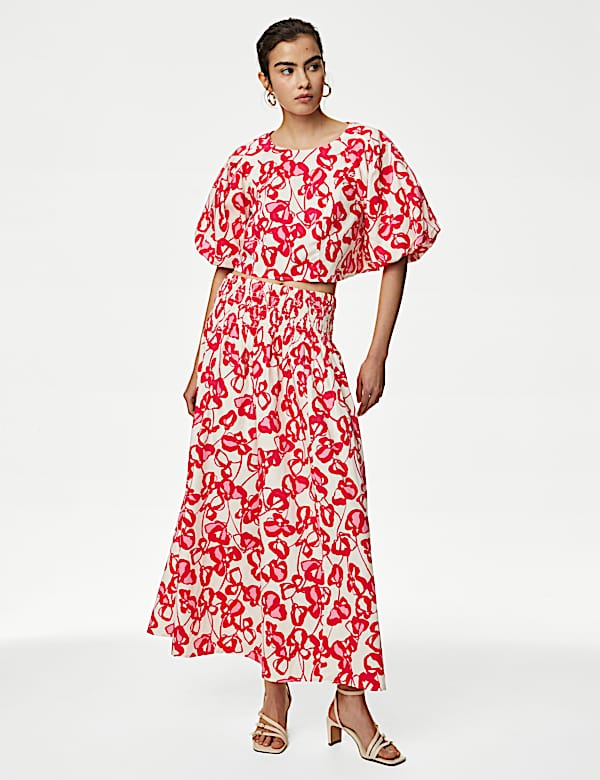 Pure Cotton Printed Maxi A-Line Skirt